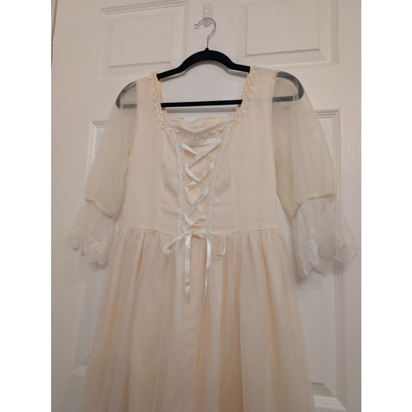 Vintage Style Cream Lace Midi Dress Cottagecore Coquette Milkmaid Corset L - Picture 3 of 10